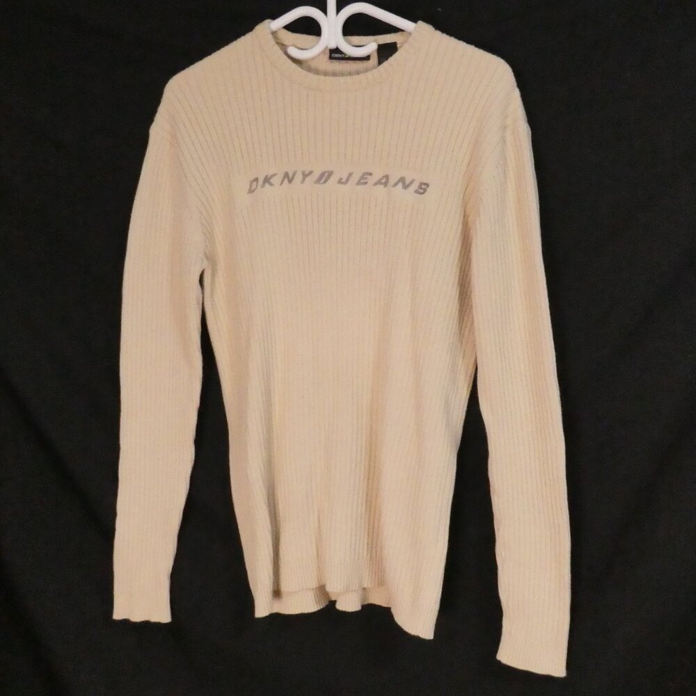 DKNY JEANS | xl - extra large | Beige Ribbed Long Sleeve Crewneck Sweater